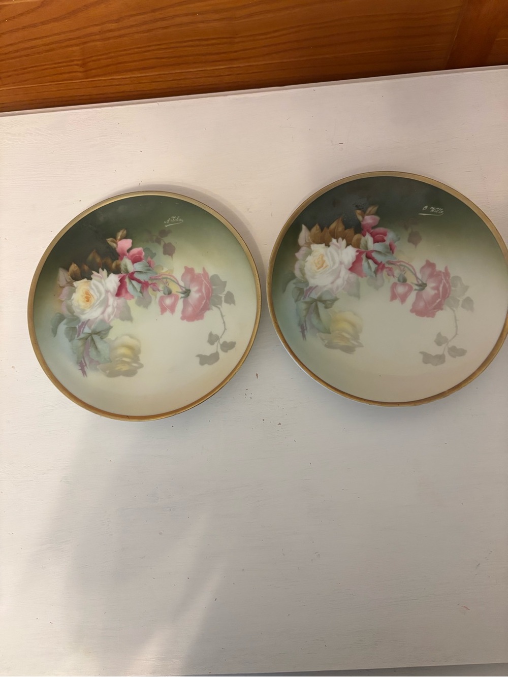 Vintage Thomas Sevres Bavaria set of 2 Plates Hand Painted Floral -Rose Signed